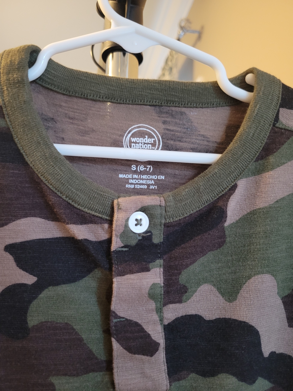 wonder nation Camo Long Sleeve Henley - Olive, Brown, Black